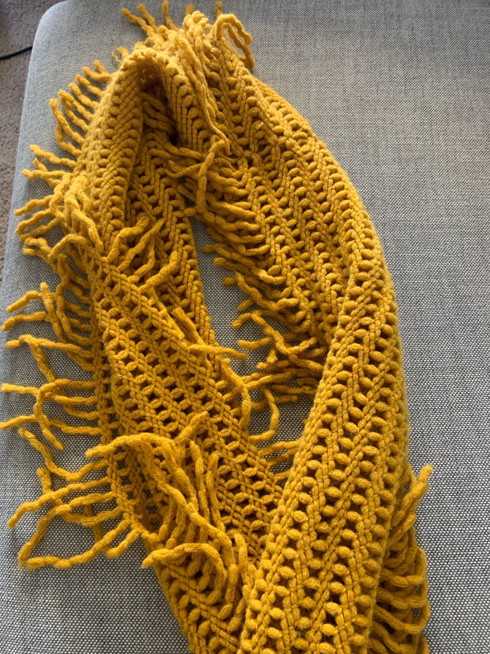 Stylish Mustard Yellow Fringe Knit Scarf - Women's Accessory